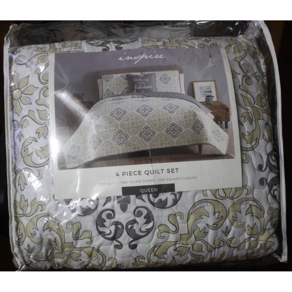 4 Piece Quilt Set Inspire Adonna Queen Sz "Wake Up And Be Fabulous" Pillow NIP - Picture 2 of 5